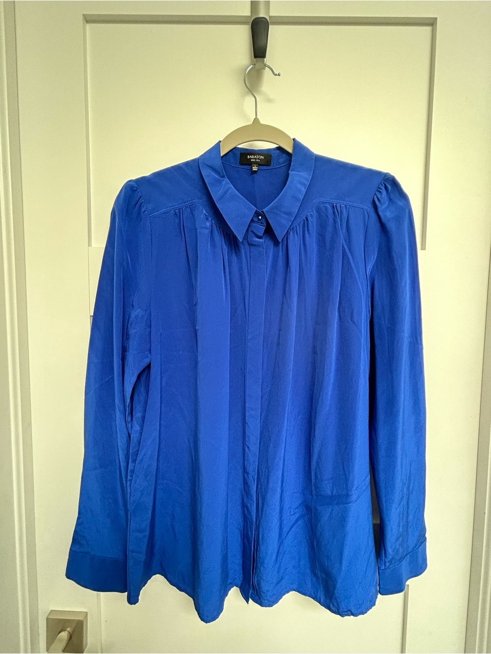 💠 Babaton Vibrant Blue Silk Button-Up Blouse